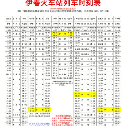 伊春列车时刻表最新详解